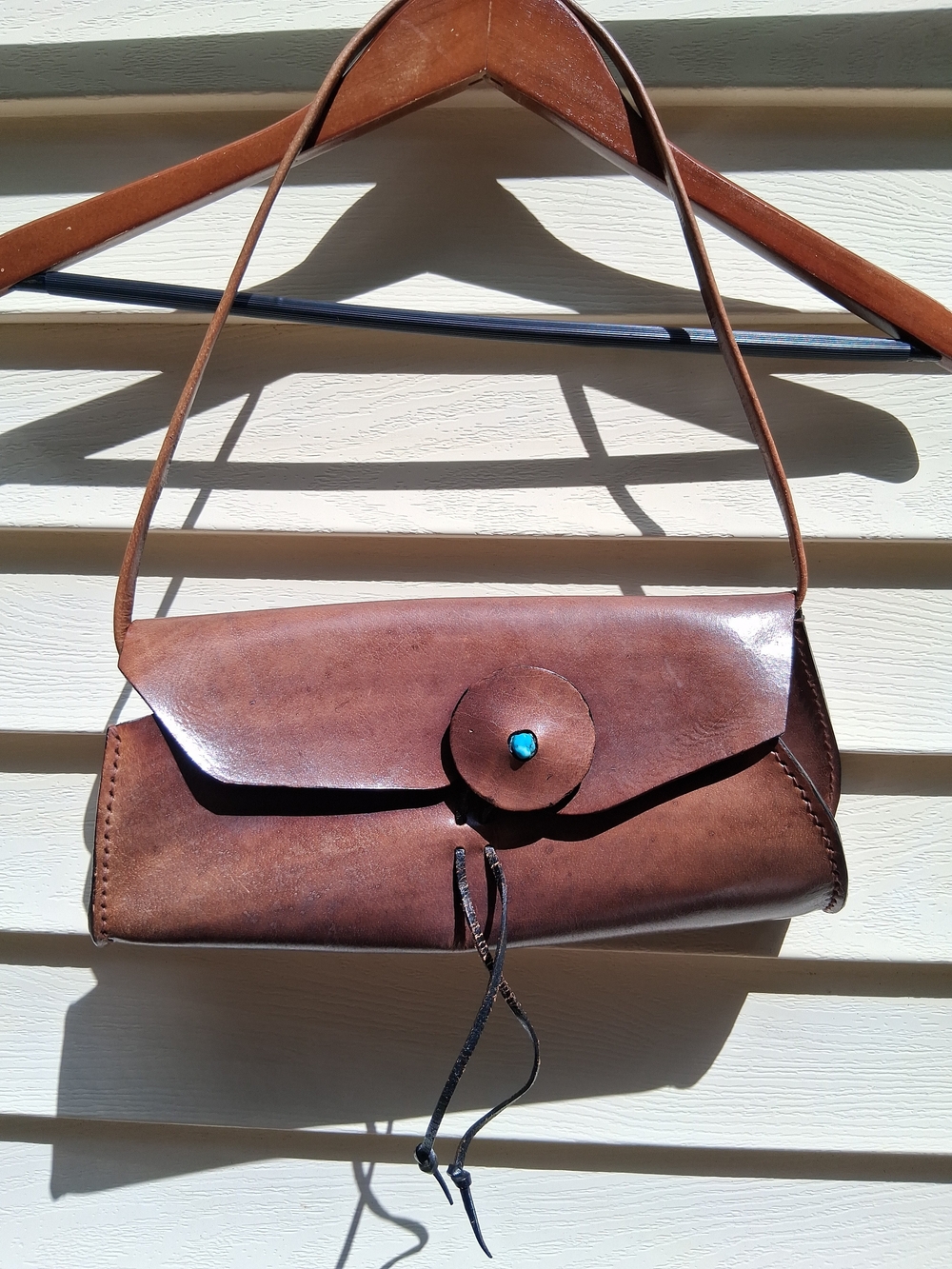 Vintage Handmade Women’s Shoulder Bag Leather With Stone Accent